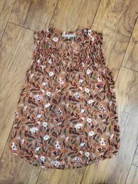 Daniel Rainn Floral Sleeveless Blouse XS Boho Rust Orange Top